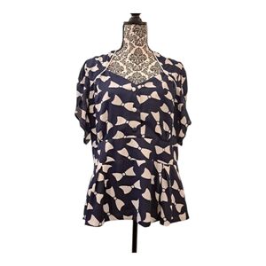 Lindy Bop peplum blouse top ribbon Navy and White vintage style size 14